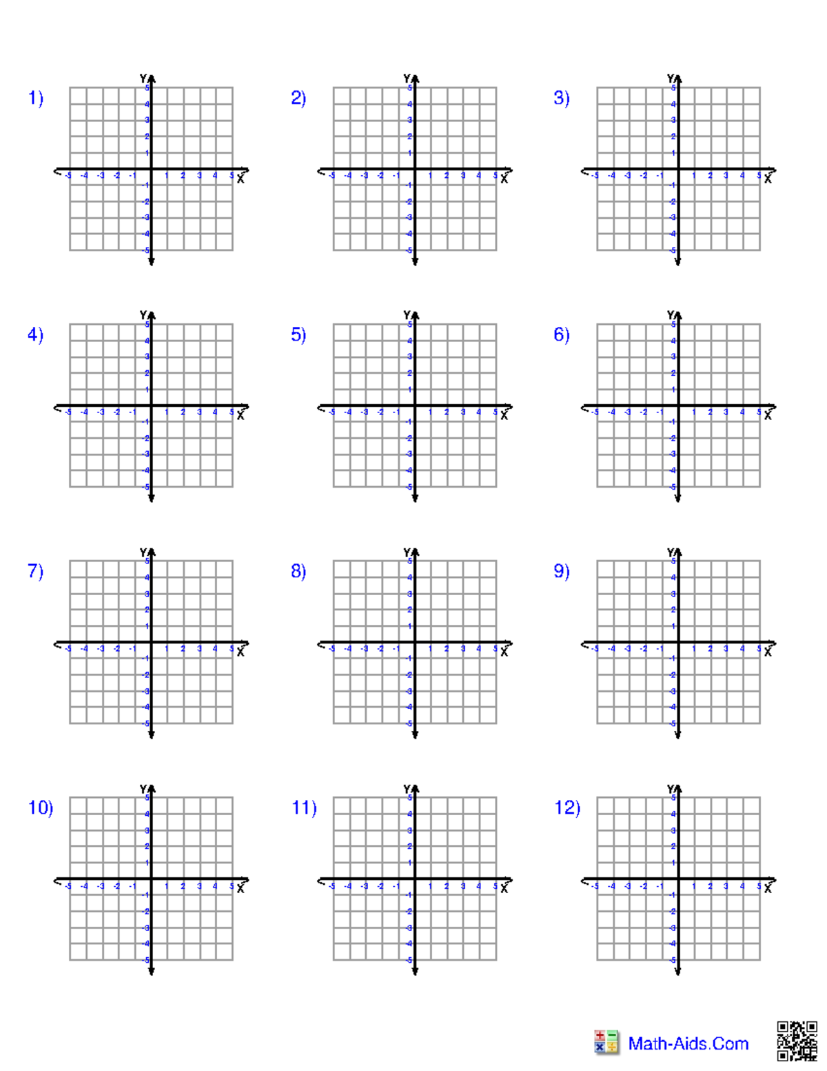 Graphing four quadrant - Math-Aids 1) > X