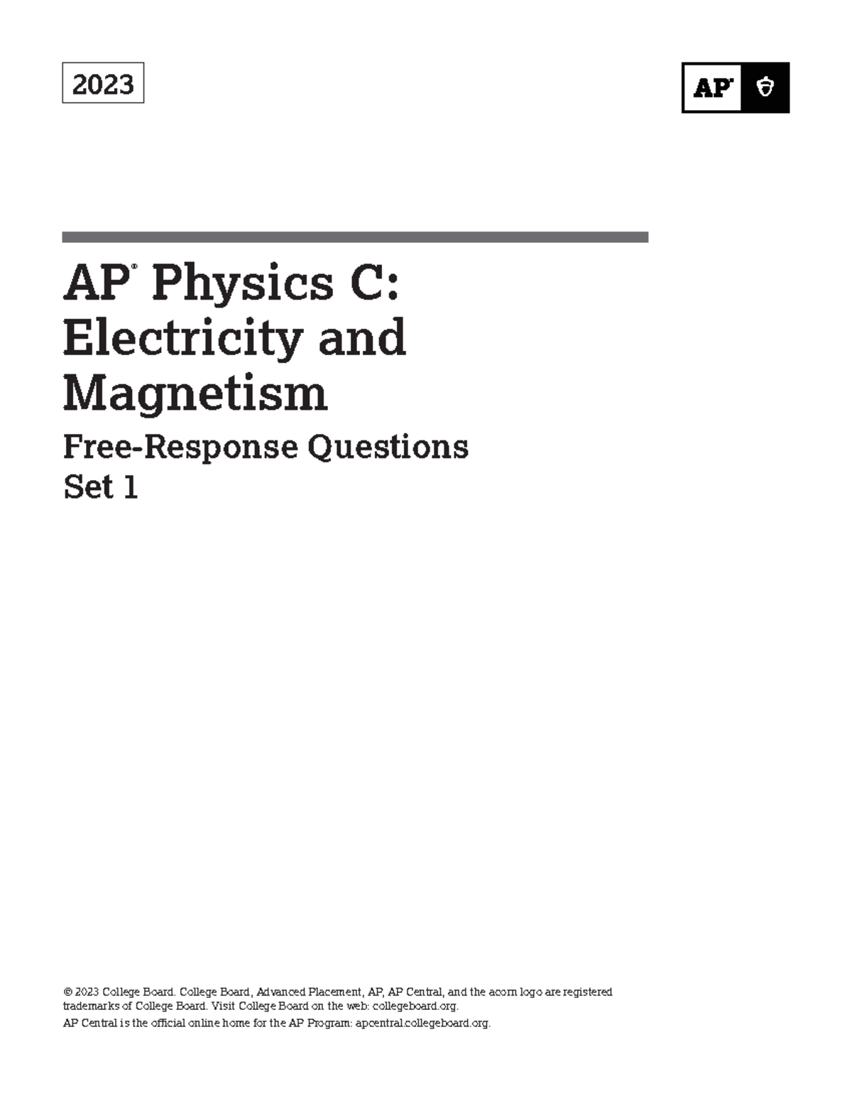 ap23frqphysicscemset1 2023 AP ® Physics C Electricity and