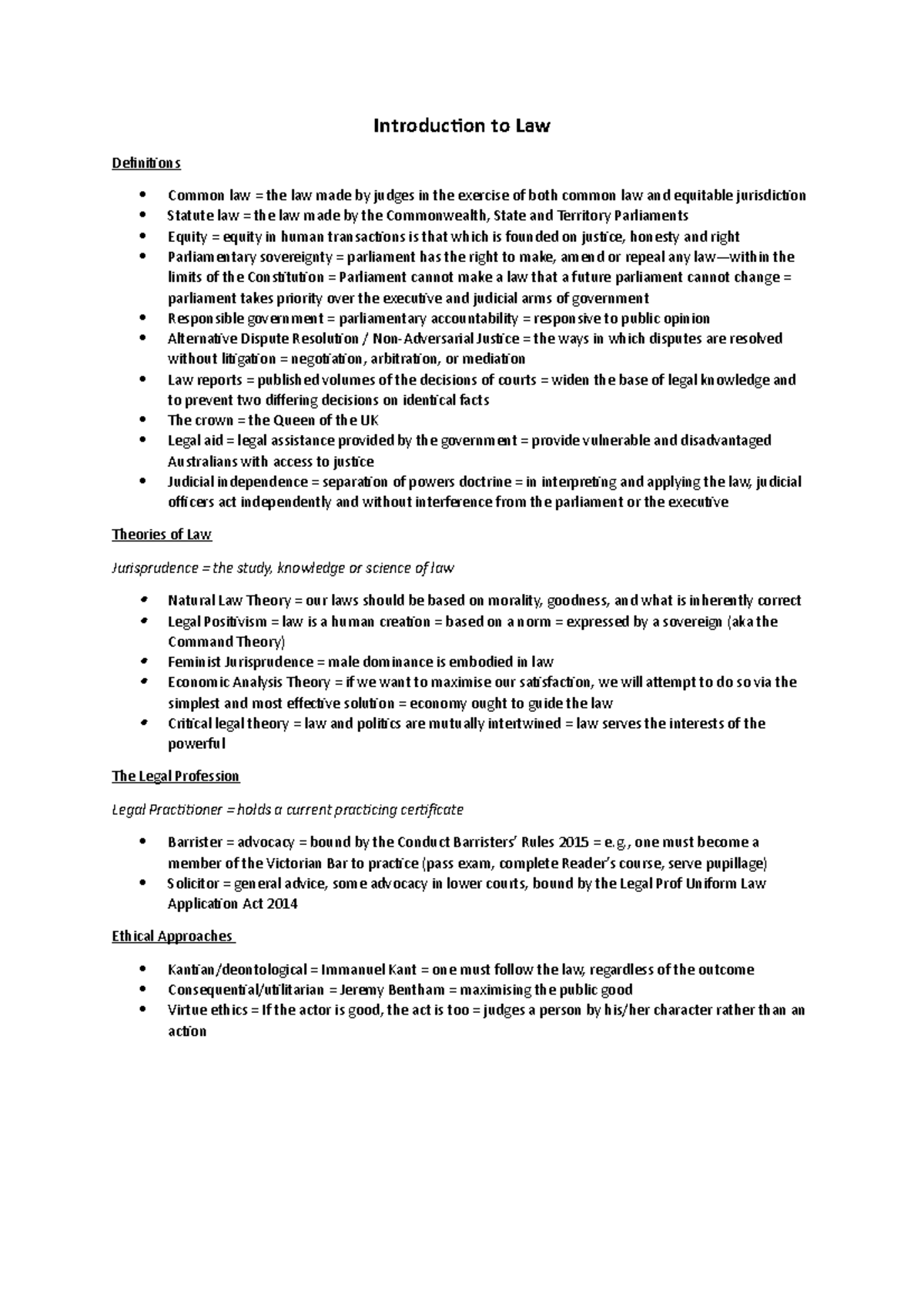 Foundations of Law full exam notes Distinction - Introduction to Law ...