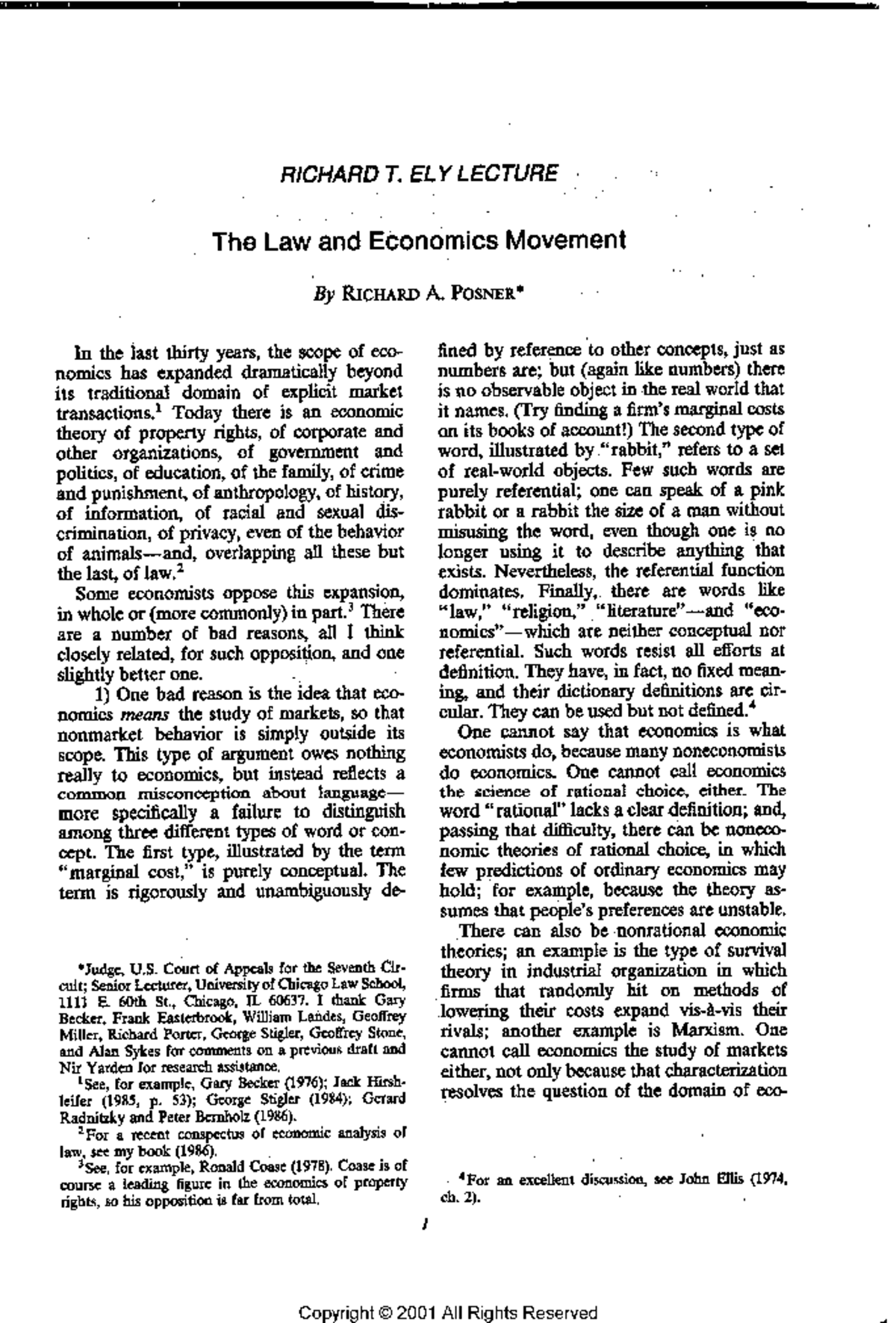 Posner R Law and Economics-1 - Jurisprudence - Studocu