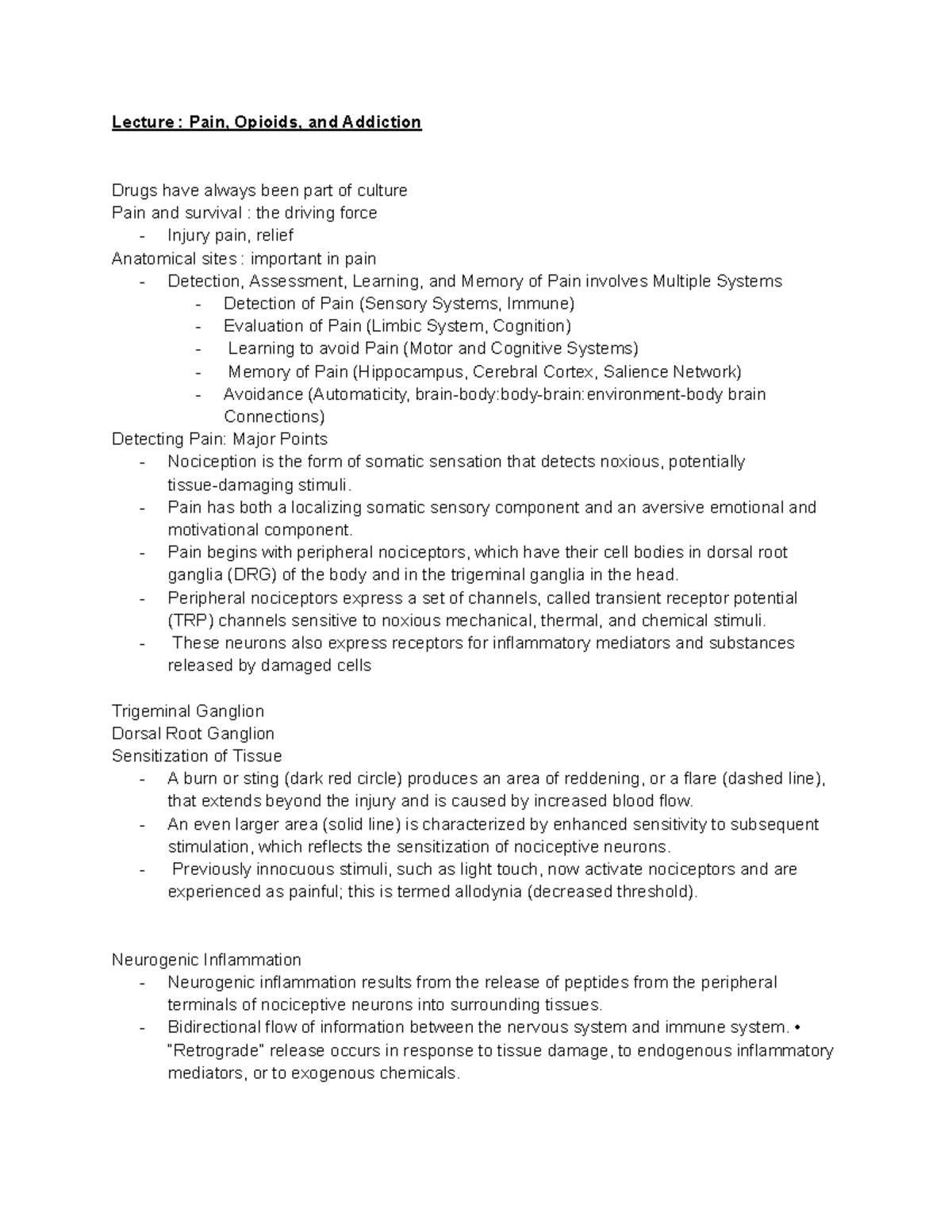 Pain & Bioterrorism notes - Lecture : Pain, Opioids, and Addiction ...