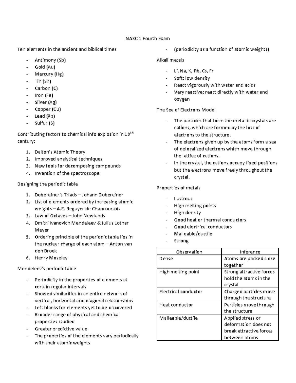 NASC 1: The Material Universe (Chemistry) Reviewer 2 - NASC 1 Fourth ...