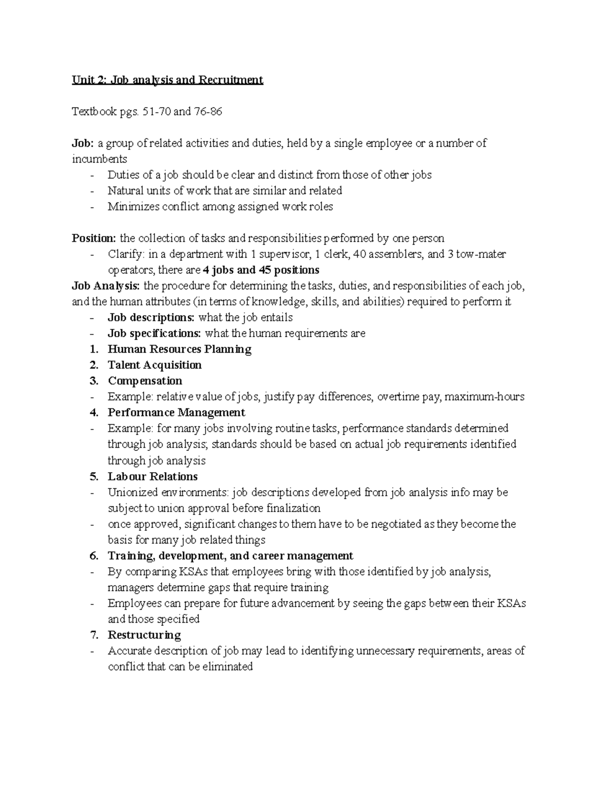 MOS 1021B Unit 2 Notes and Terms - Unit 2: Job analysis and Recruitment ...