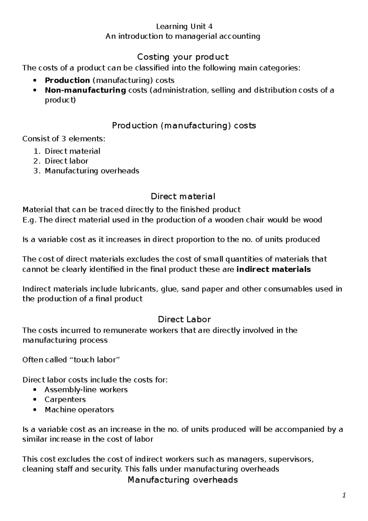 Learning Unit 4 - These financial management summaries will assist you ...