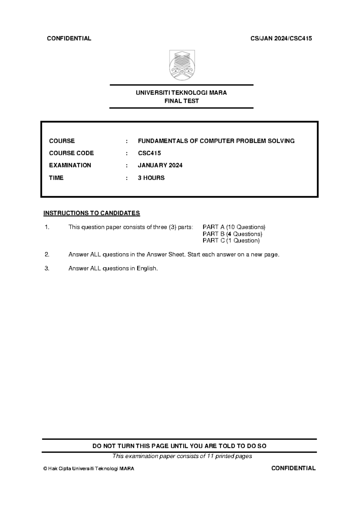 Final test revisiom - use it for study - UNIVERSITI TEKNOLOGI MARA ...