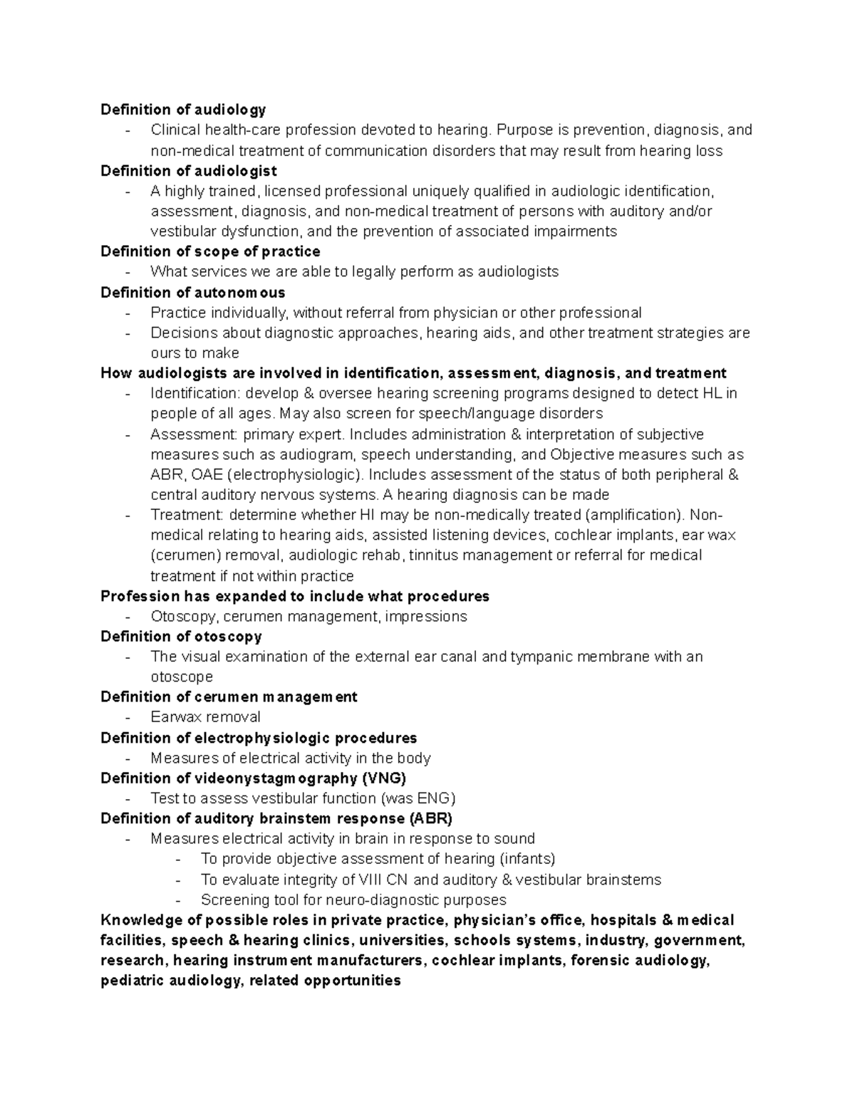 COMD 390 Chapter 1 Lecture Notes Definition of audiology