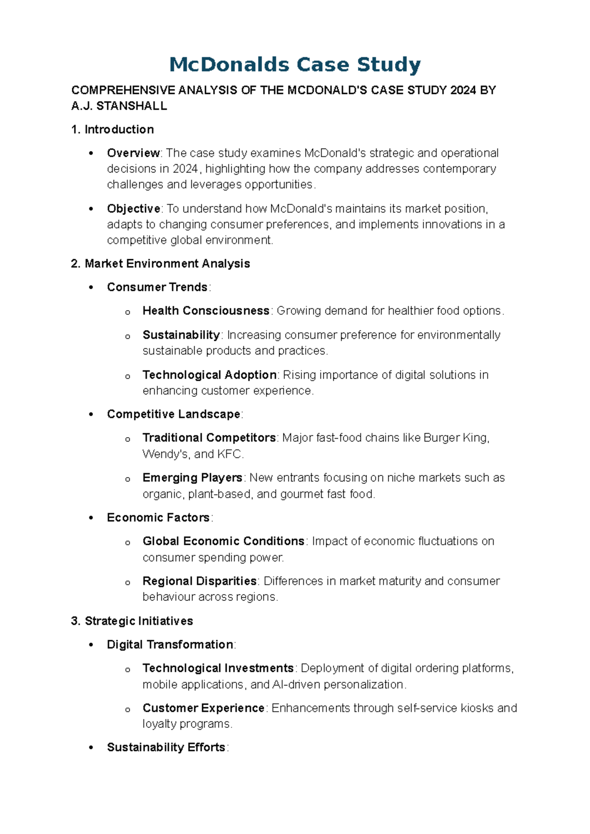 Comprehensive Analysis OF THE Mcdonalds CASE Study - COMPREHENSIVE ...
