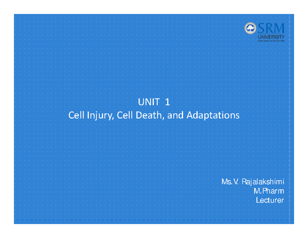 Cell Injury Cell Death and Adaptations in Pathology - Studocu