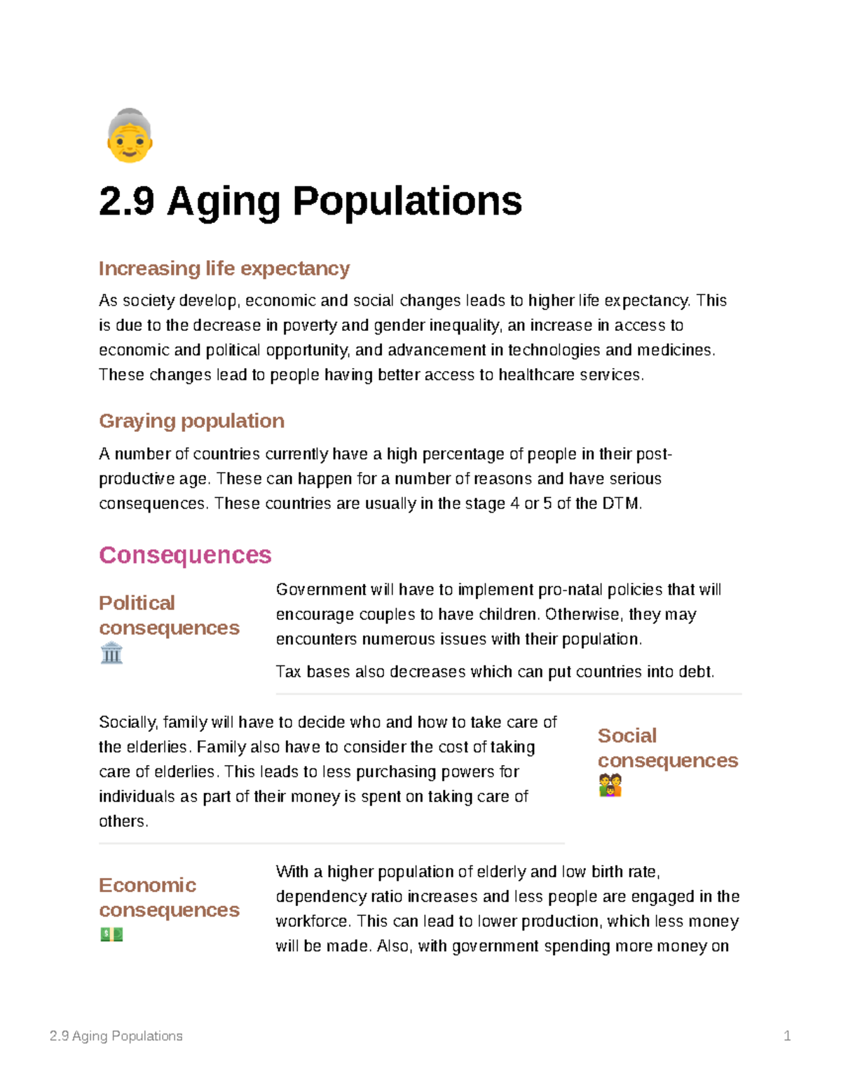 Aging Populations - Professor: Benjamin Sinn - 2 Aging Populations 1 C ...