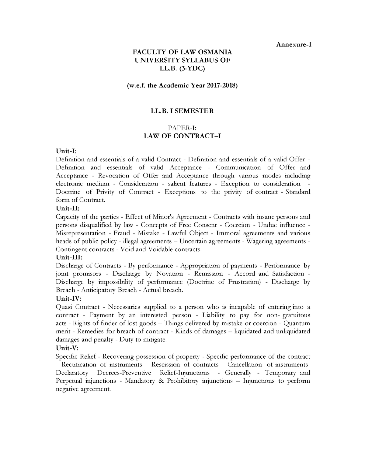 LLB-3YDC-GEN - Unit-I: FACULTY OF LAW OSMANIA UNIVERSITY SYLLABUS OF LL ...