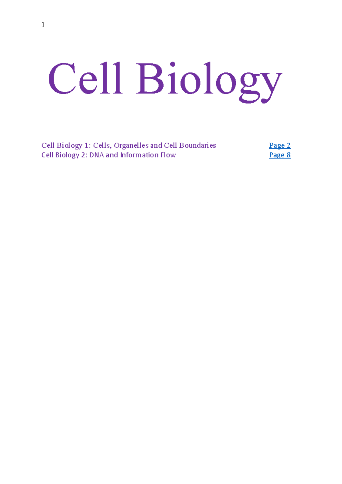 Cell Biology Lecture Summary - Cell Biology Cell Biology 1: Cells ...