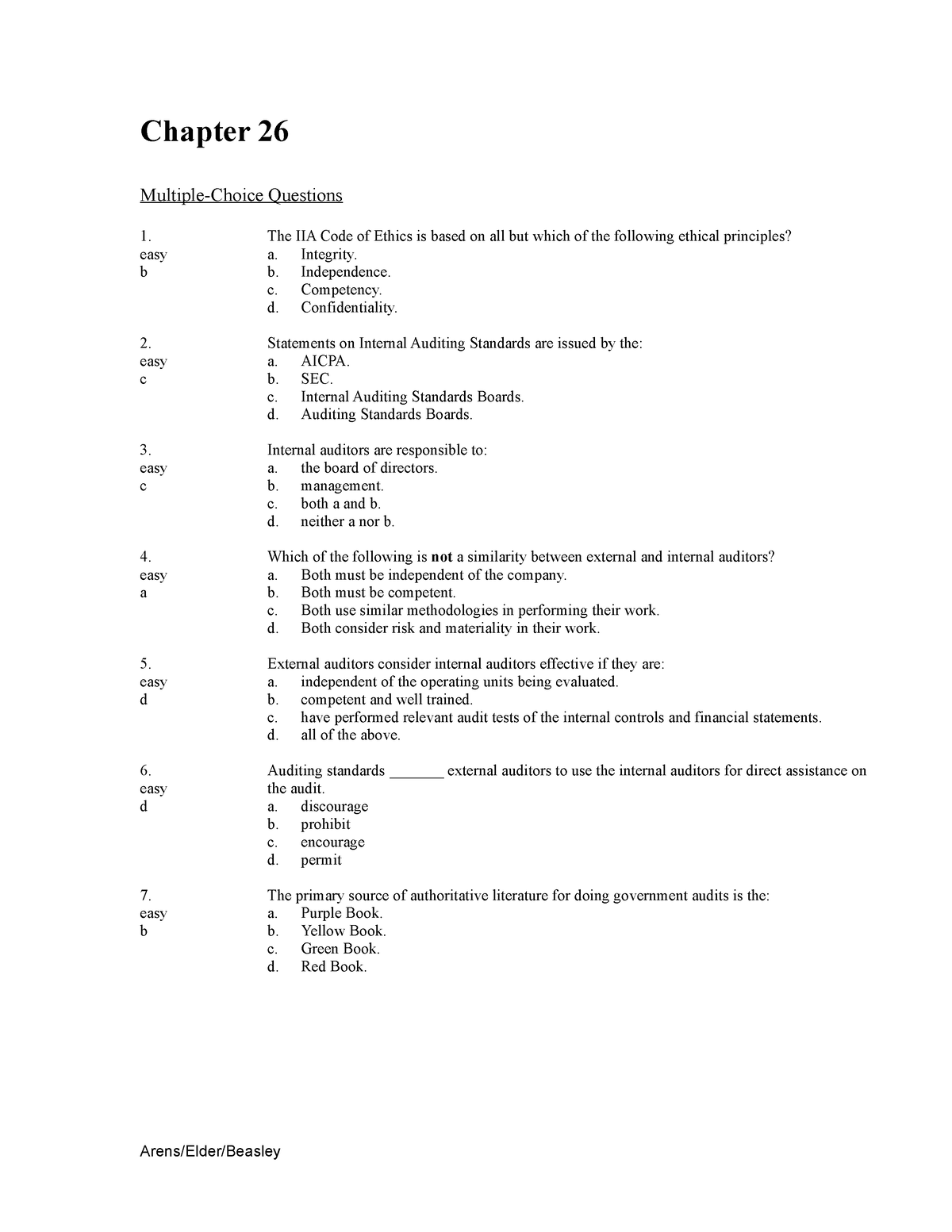 Chapter-26 - auditing theory - Chapter 26 Multiple-Choice Questions 1 ...