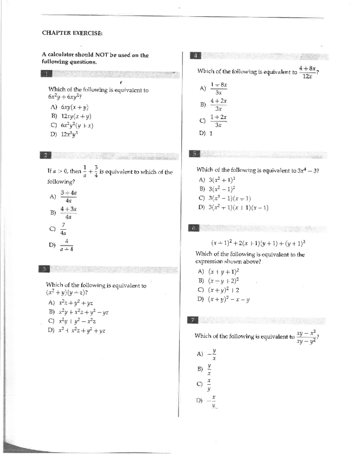Additional Math Drills 1 - Equivalent Expressions - MATH 120 - Studocu