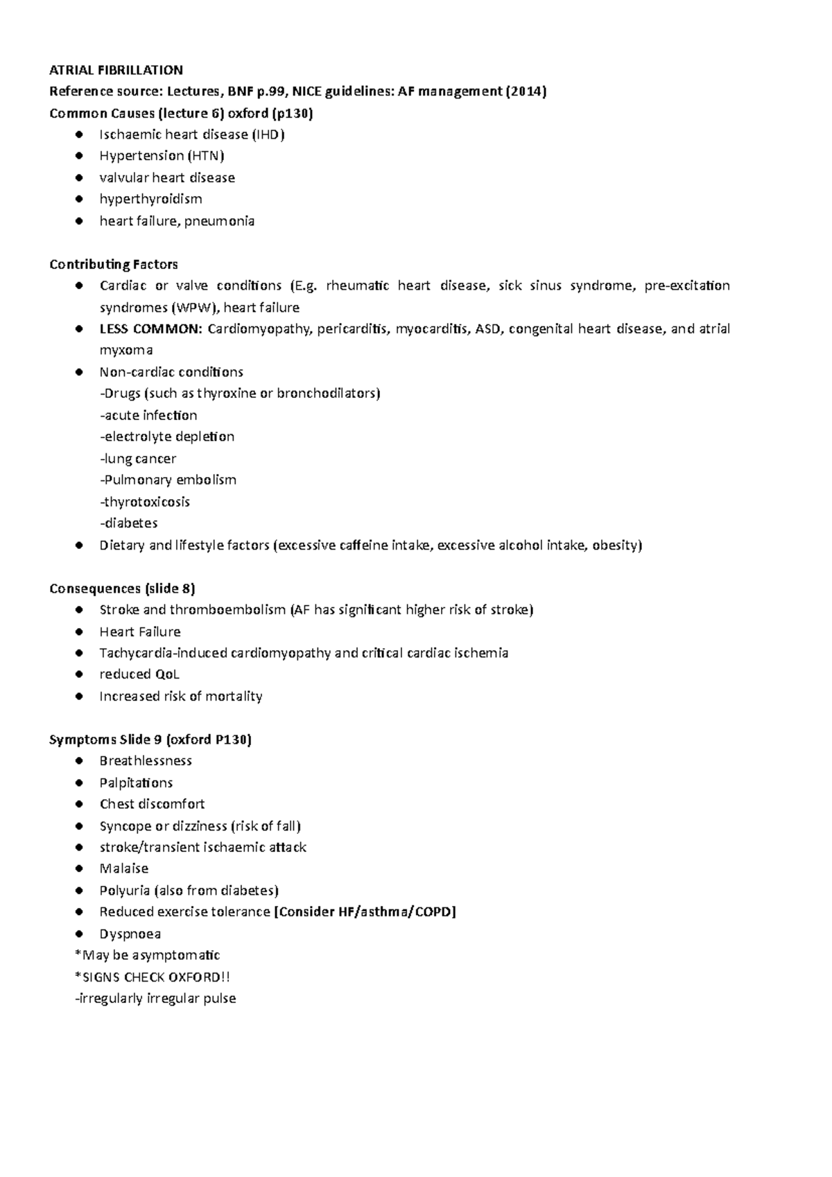 Atrial-Fibrillation - Summaries and revision note base on lecture note ...