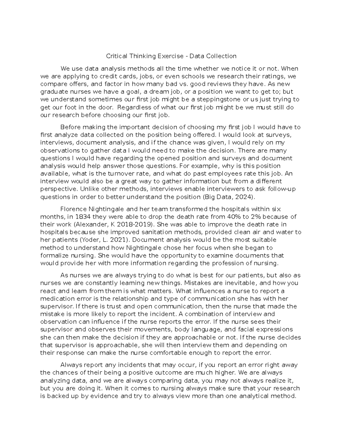 Critical thinking - Using 3 different types of analysis. - Critical ...