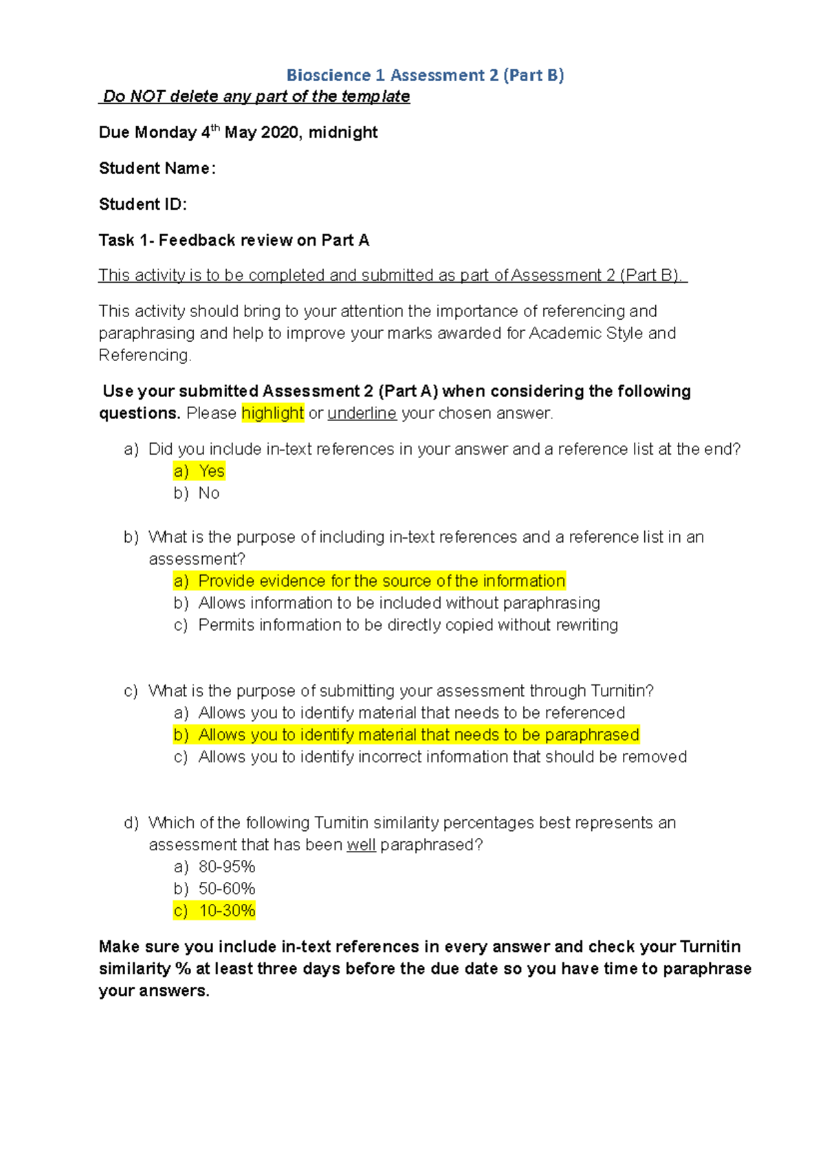 Assessment 2 Part B Template (2020) - Do NOT Delete Any Part Of The ...