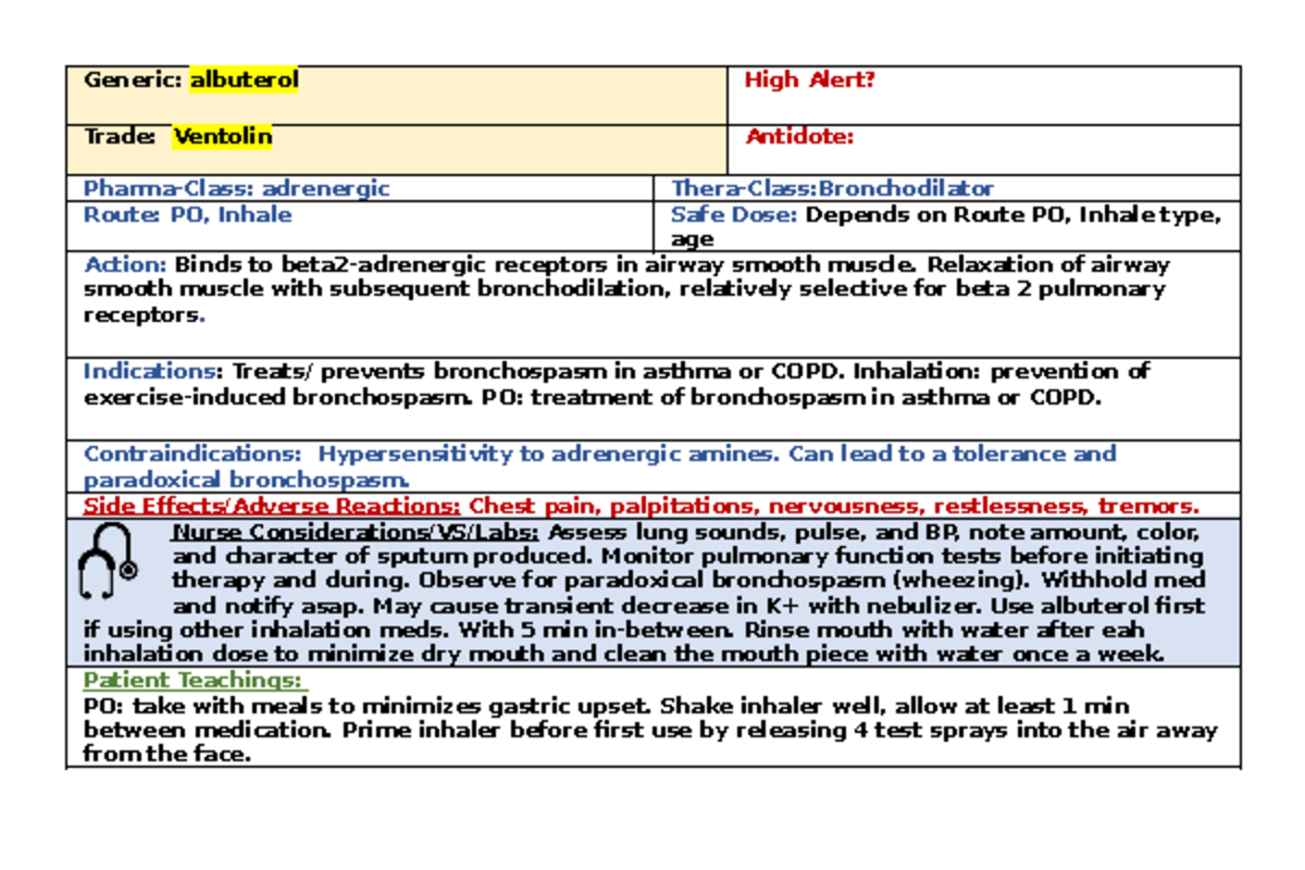 Albuterol Drug Card Generic Albuterol High Alert Trade Ventolin   Thumb 1200 800 
