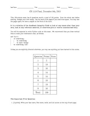 2021 fall final answers - CS 1110 Final, December 12th, 2021 Items in ...