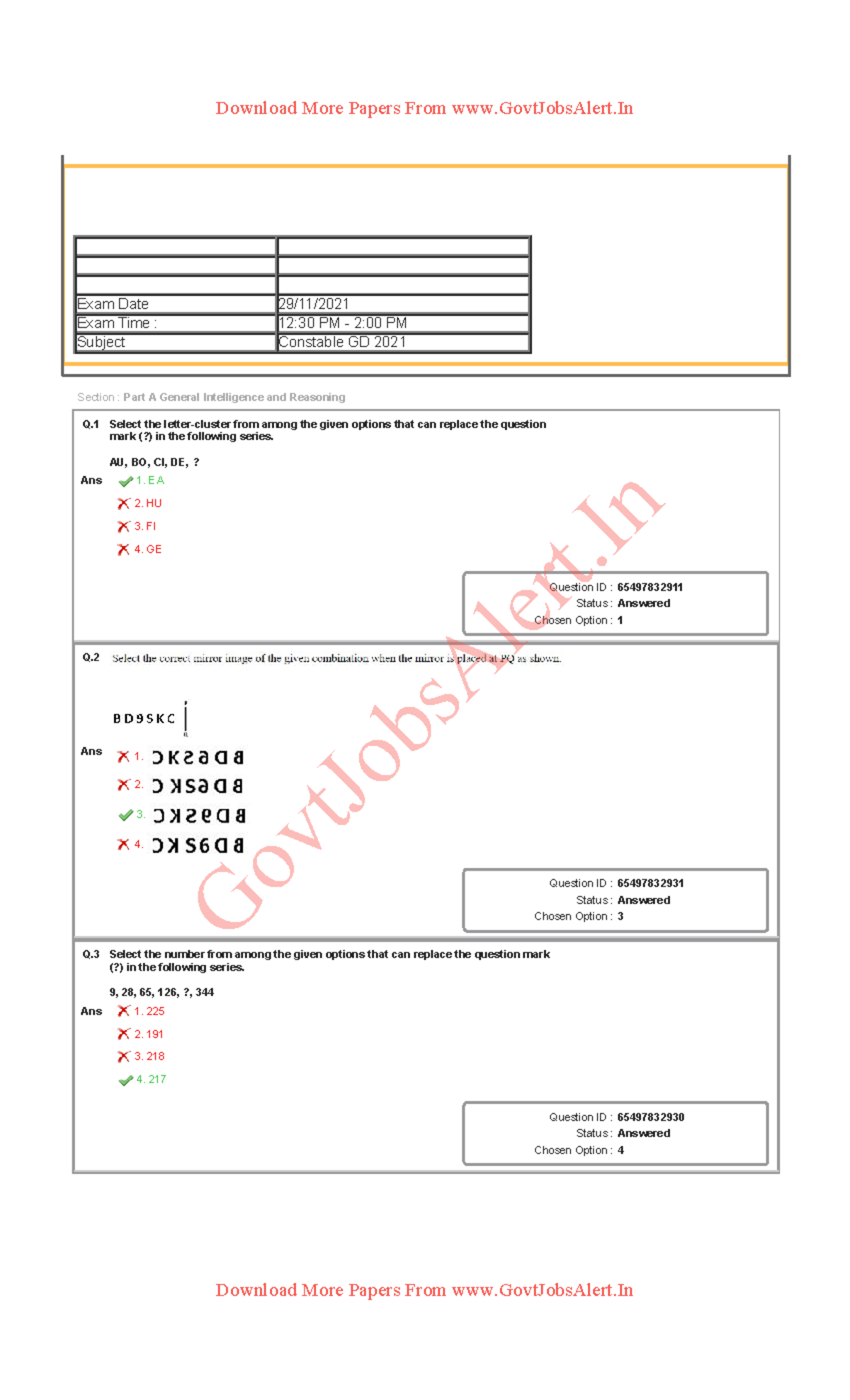 SSC GD Paper 2021 In English Set 28 - Q Select the letter-cluster from ...