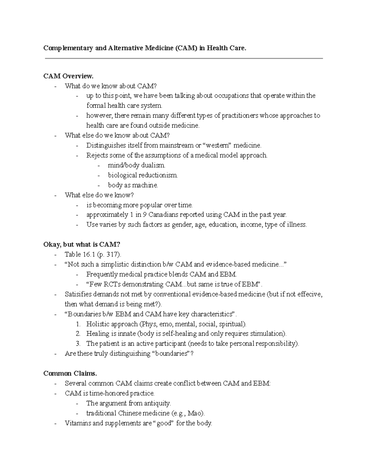 Complementary and Alternative Medicine (CAM) in Health Care - CAM ...