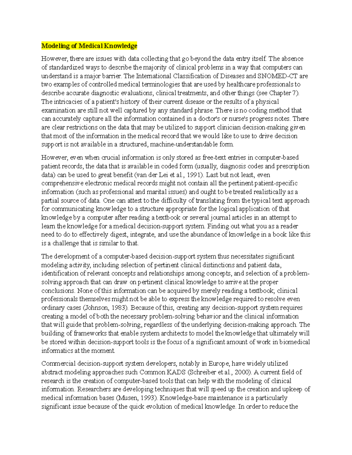 Modeling of Medical Knowledge Modeling of Medical Knowledge However