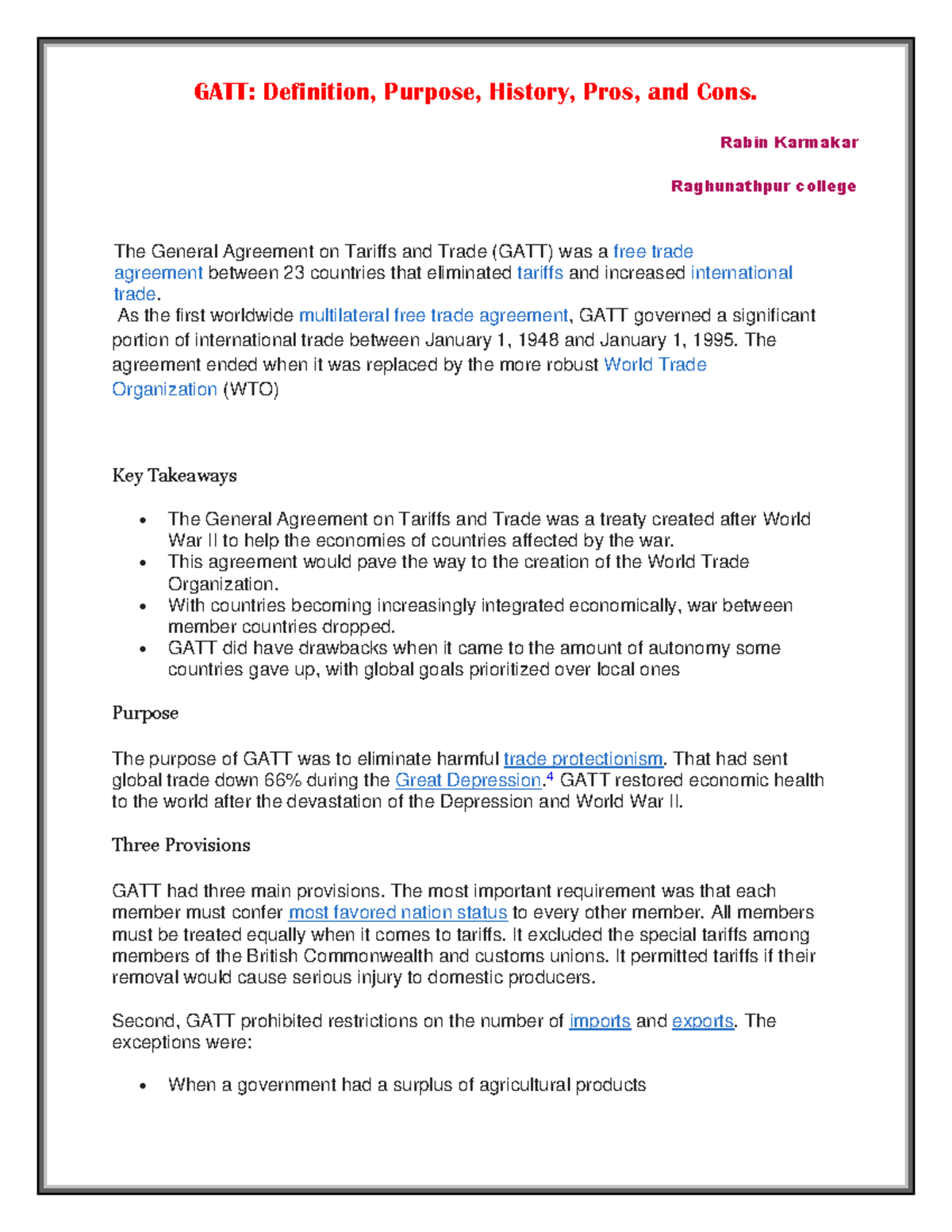 Additional info on GATT GATT Definition, Purpose, History, Pros, and