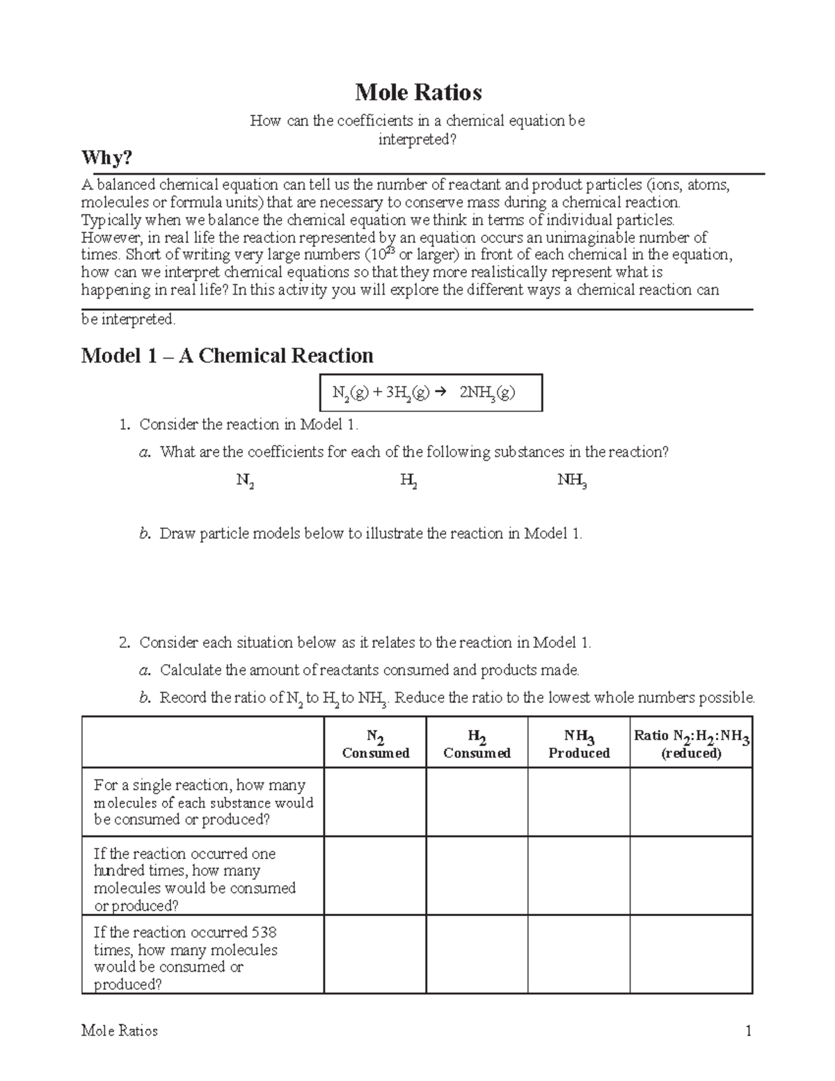 Q3.1 - Mole Ratios - conversions from moles to other numerical values - Mole  Ratios 1 Why? Mole - Studocu