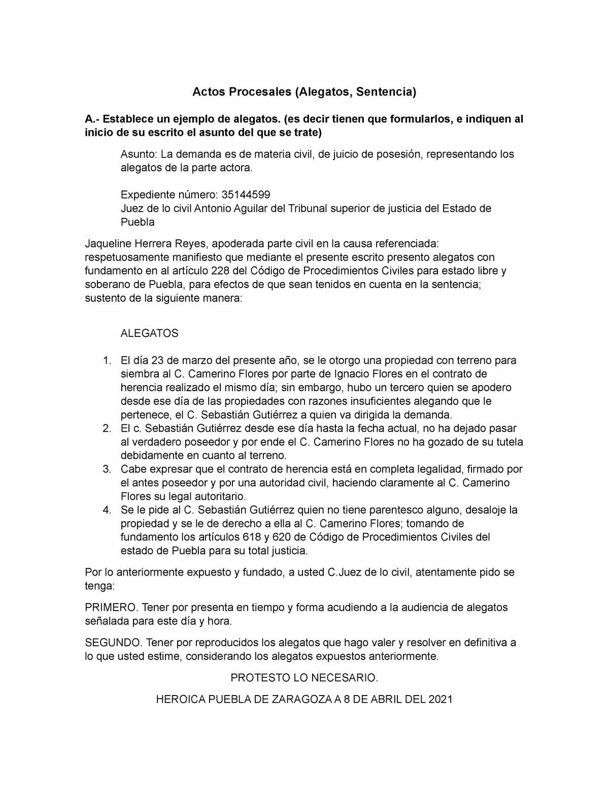 Alegatos y sentencias - Actos Procesales (Alegatos, Sentencia) A ...