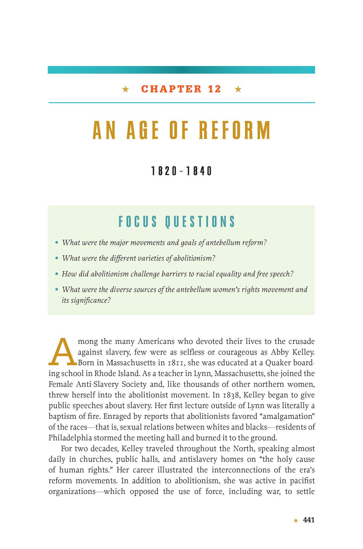 12. AN AGE OF Reform, 1820–1840 [GML] - F O C U S Q U E S T I O N S ...