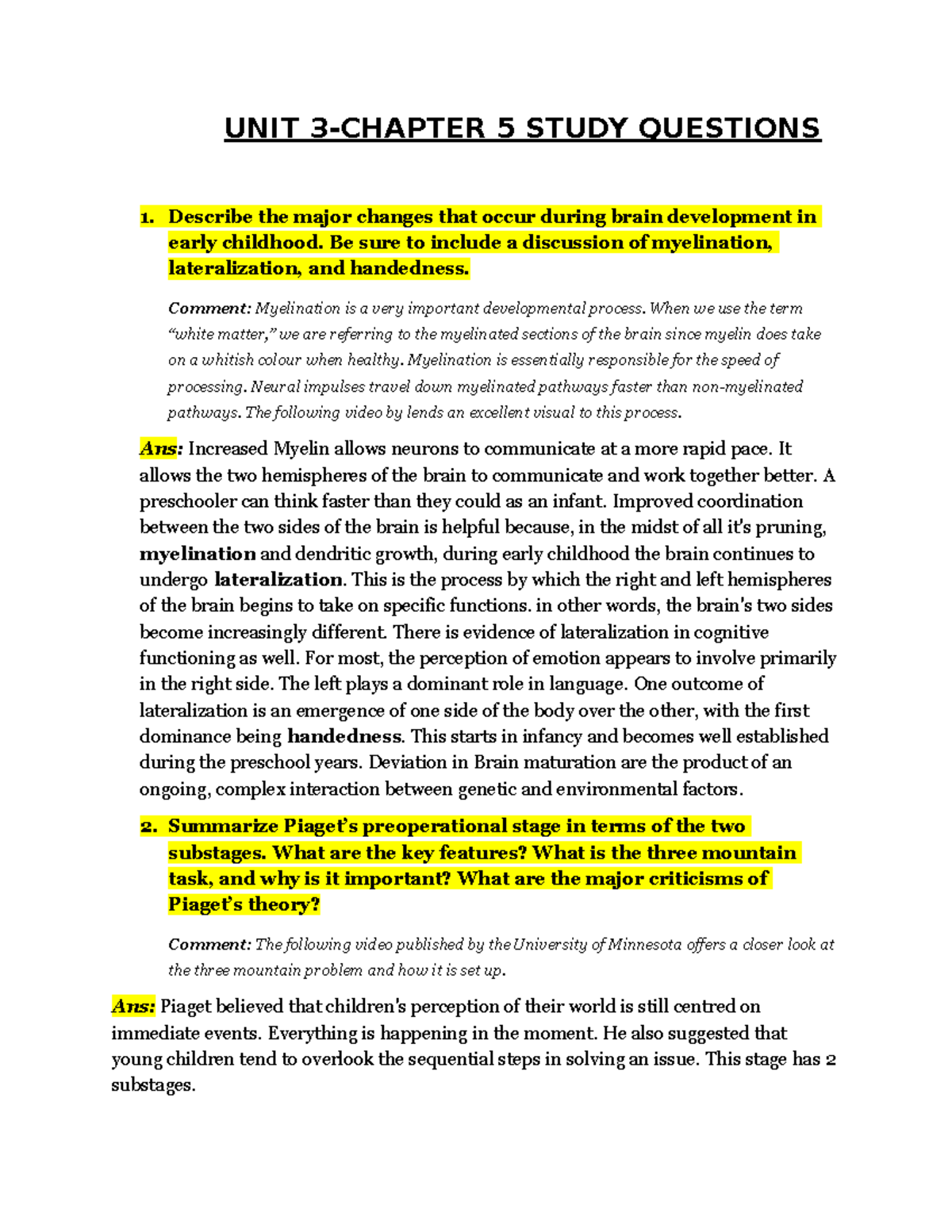 UNIT 3 Chapter 5 Study Questions - UNIT 3-CHAPTER 5 STUDY QUESTIONS 1 ...