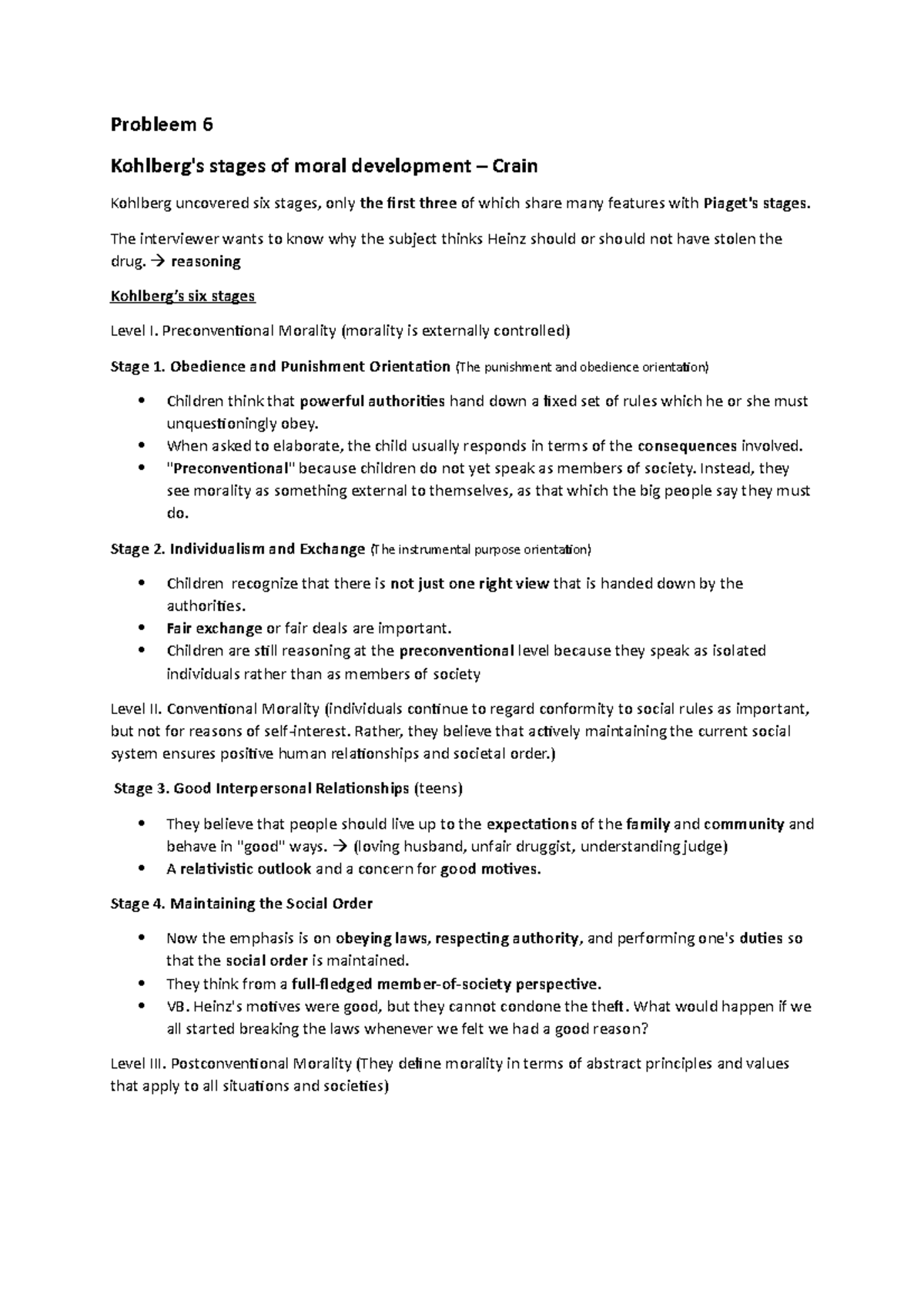 Samenvatting probleem 6 Probleem 6 Kohlberg s stages of moral