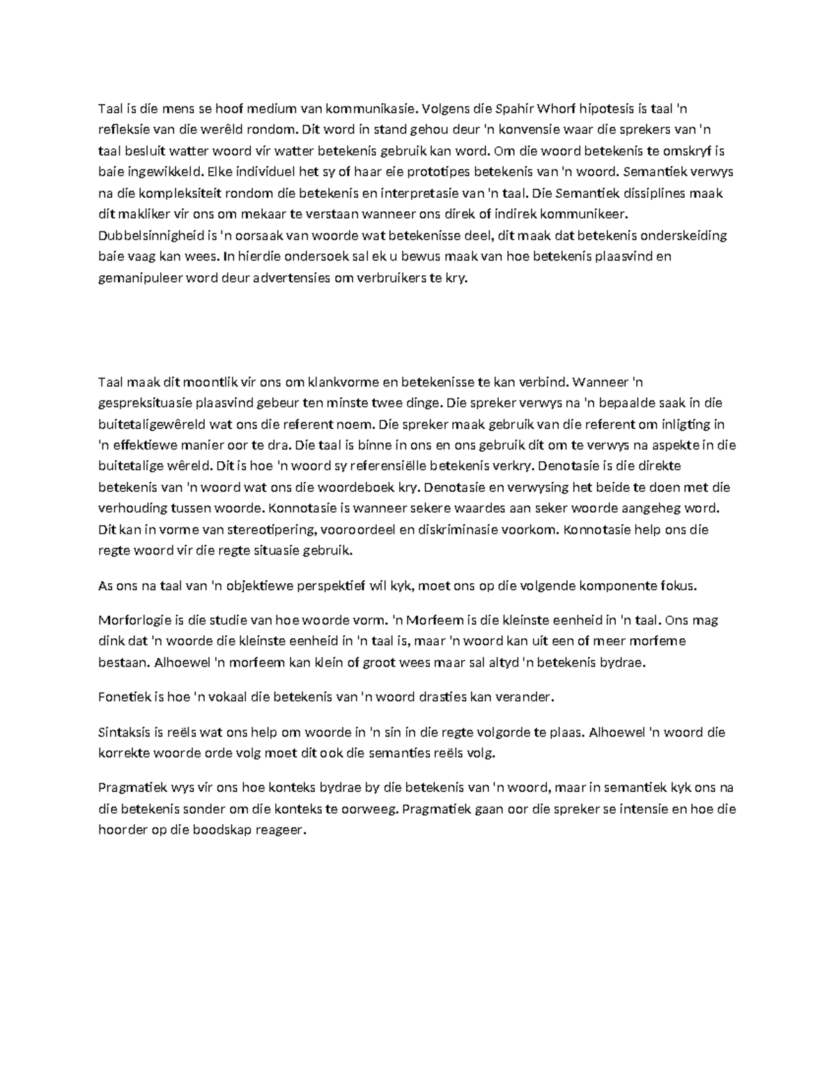 Semantiek is di-WPS Office - Taal is die mens se hoof medium van ...