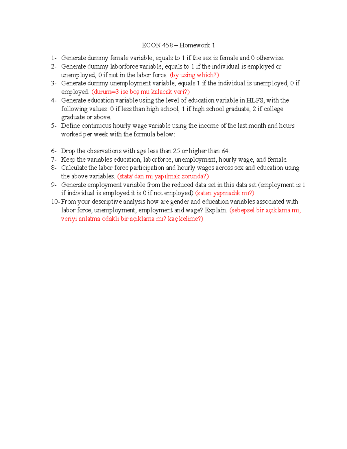 Homework 1 4 solutions for the labor course - ECON 458 – Homework 1 1 ...