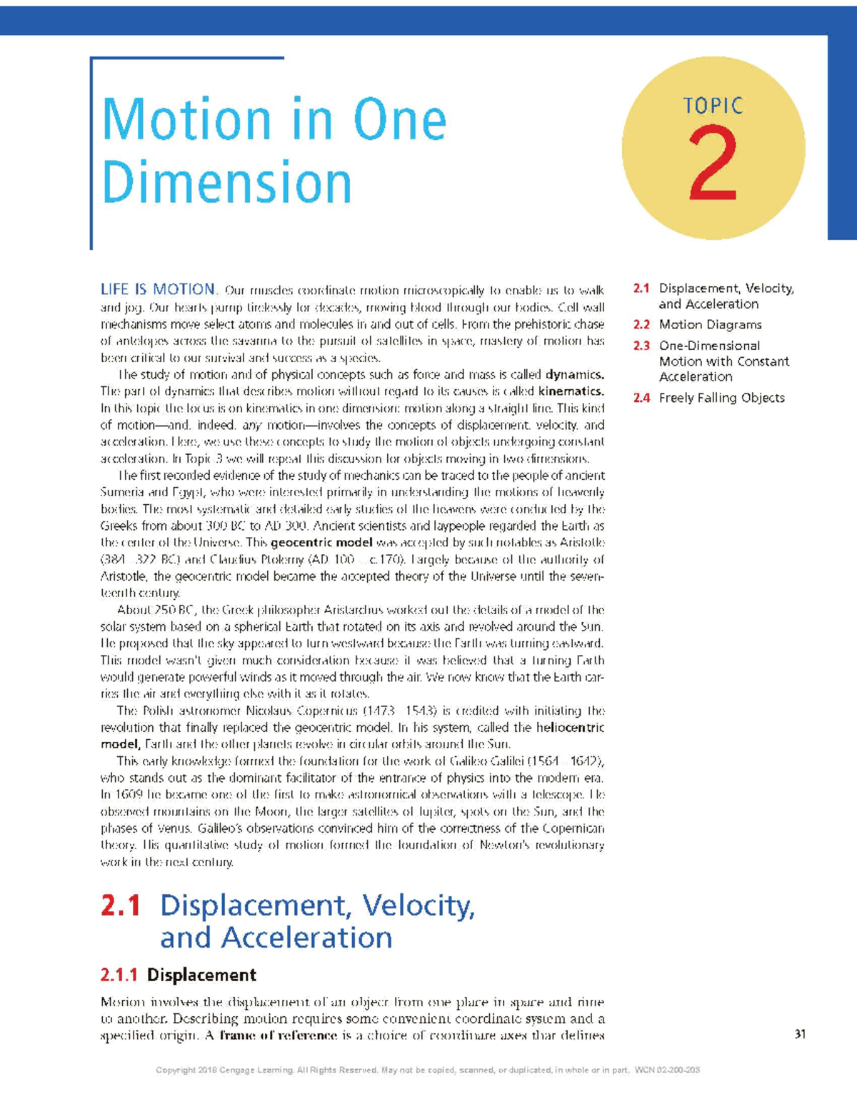 Applied Physics - PHYS204 Notes 2 - Motion In One TOPIC Dimension 2 ...