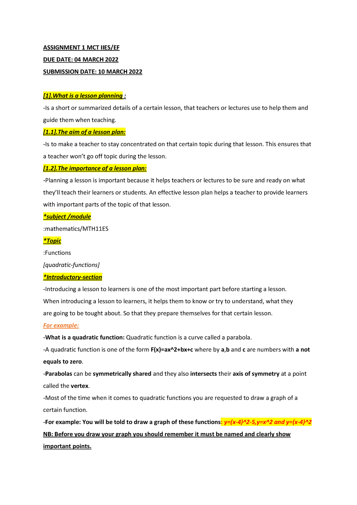 Mct11es - For practice - ASSIGNMENT 1 MCT IIES/EF DUE DATE: 04 MARCH ...