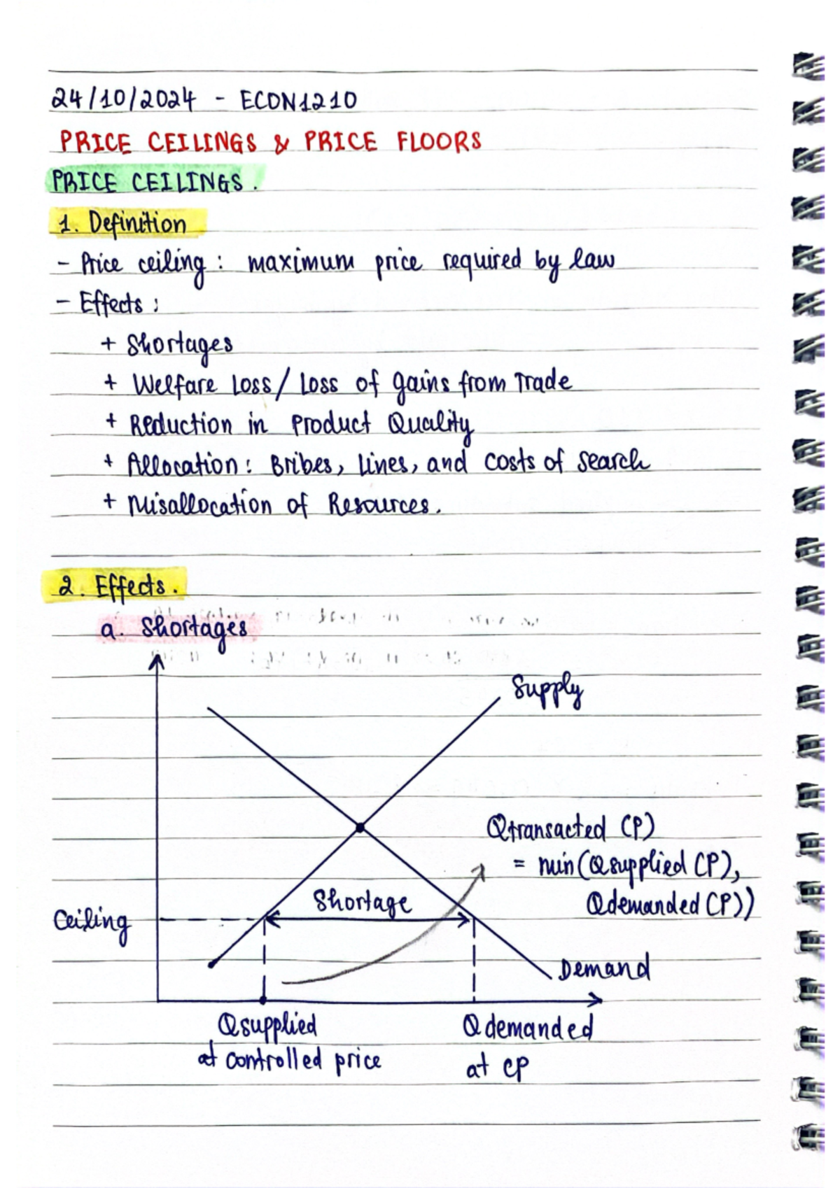 ECON1210 - Chapter 7 Lecture Notes - ECON1210 PRICE CEILINGS PRICE ...