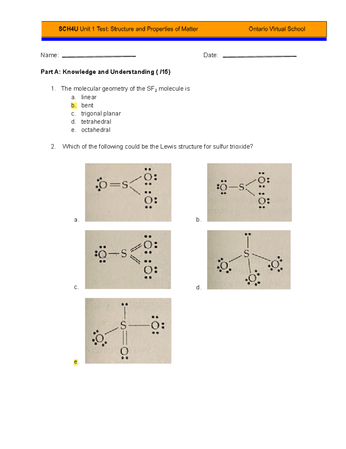 1697642502-OVS SCH4U Unit 1 Test - Name: Date: Part A: Knowledge and ...