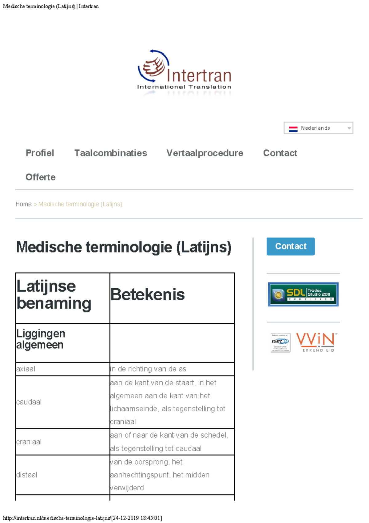 Medische Terminologie (Latijns) Intertran - Medische Terminologie ...