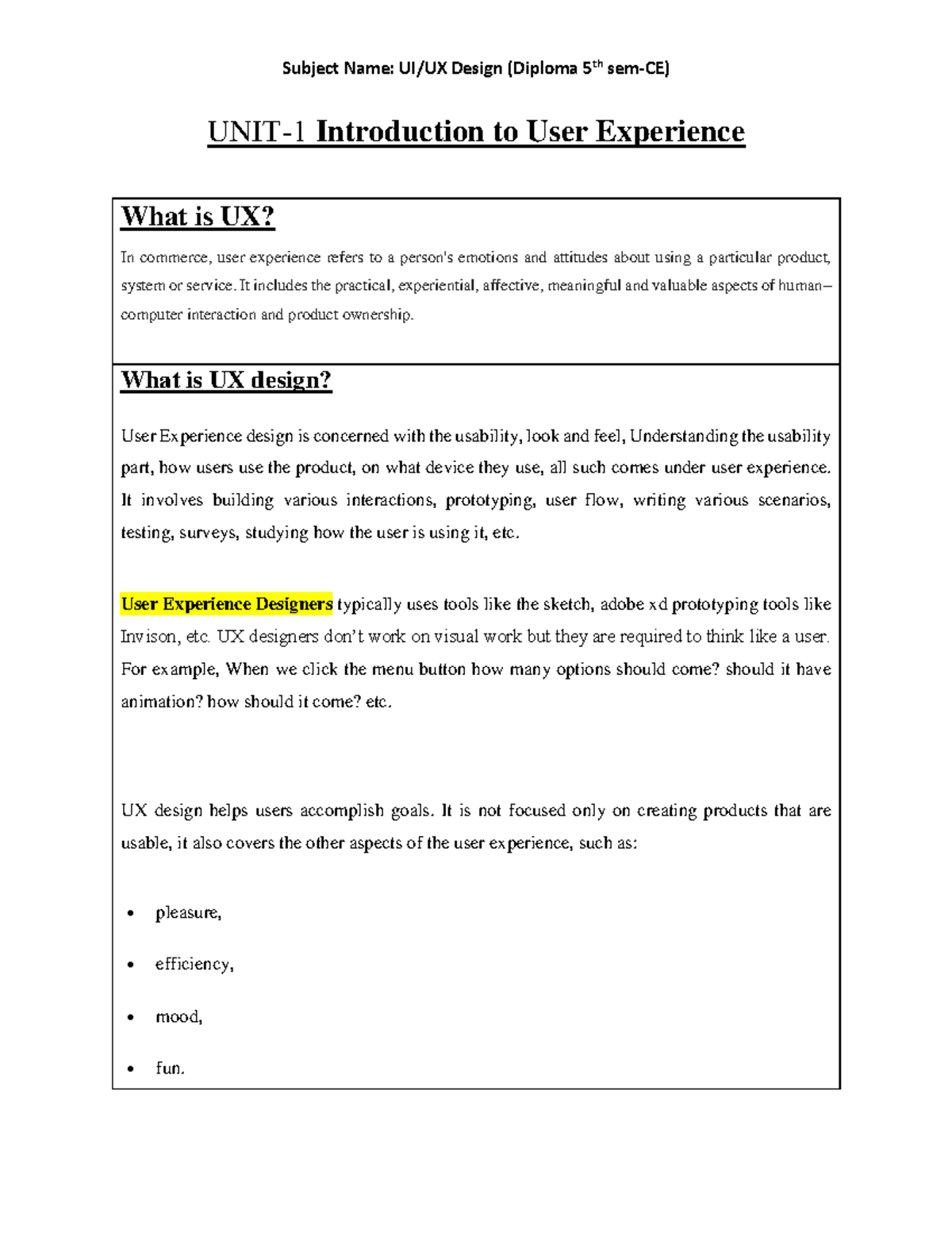 UNIT 1 Intodcion to User Experience - UNIT-1 Introduction to User ...