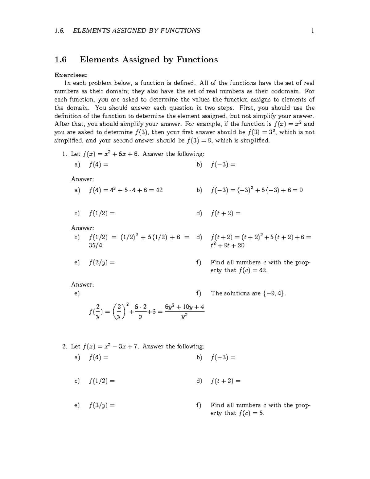 Section 1.6 Solutions - 1. ELEMENTS ASSIGNED BY FUNCTIONS 1 1 Elements ...