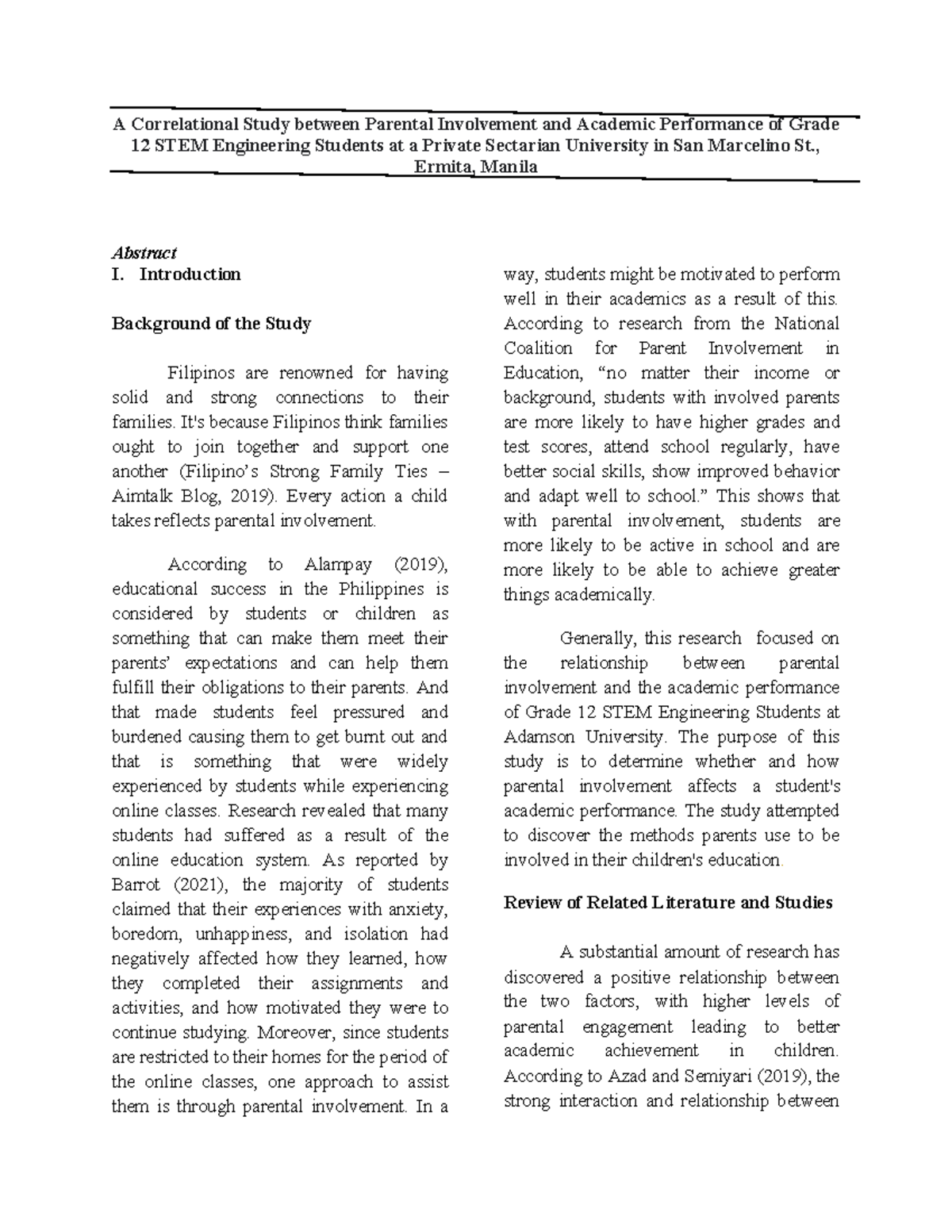 Copy of Group 4 Research Manuscript 1 - A Correlational Study between ...