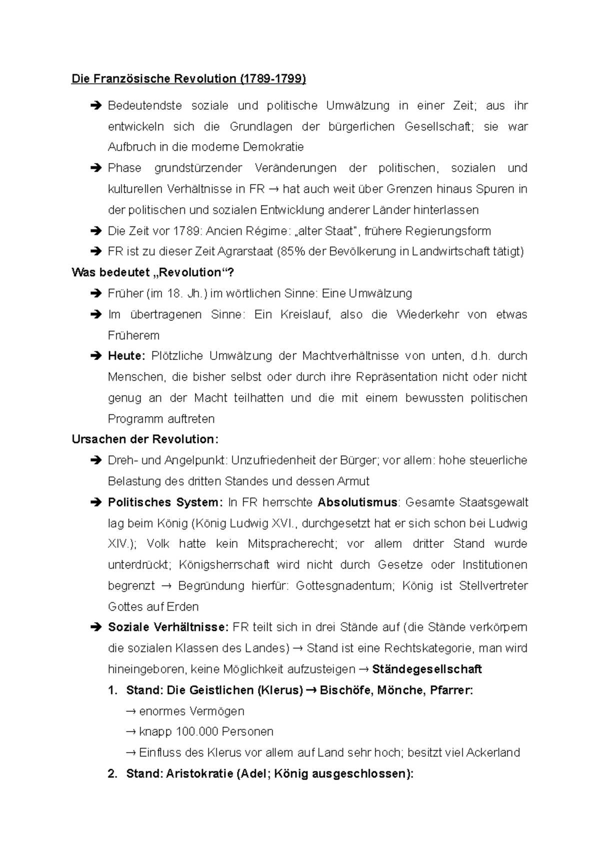 Französische Revolution Zusammenfassung Klasse 8 Französische Revolution - Die Französische Revolution (1789-1799