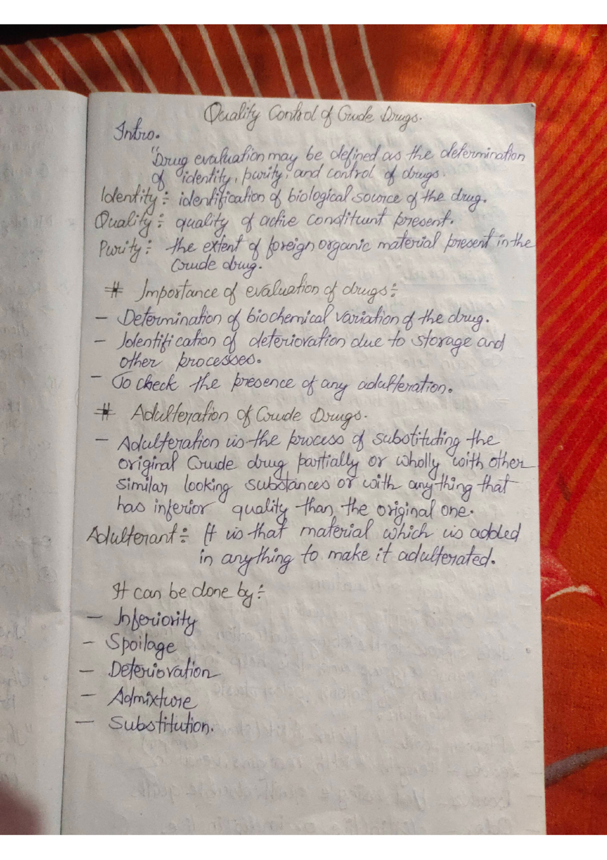 Quality control of crude drugs B.PHARMA SESM 04 HANDWRITTEN NOTES ...