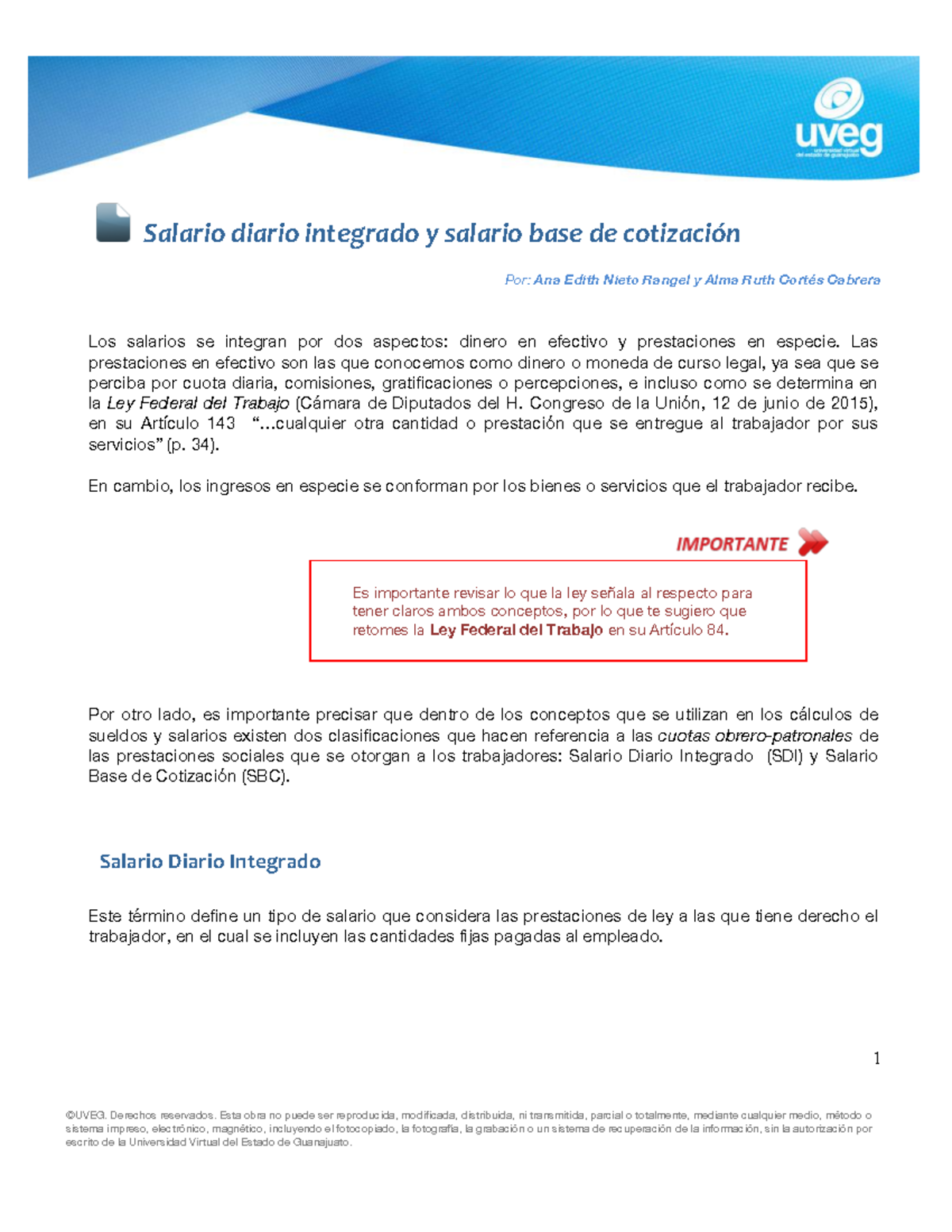 Salario Diario Integrado Y Salario BASE DE Cotización - Versión: Julio 2013  1 ©UVEG. Derechos - Studocu