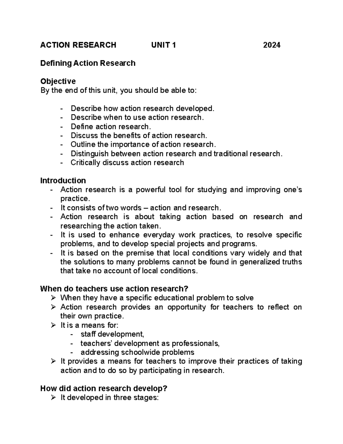 Revised Notes FOR Research AND Priciples - ACTION RESEARCH UNIT 1 2024 ...