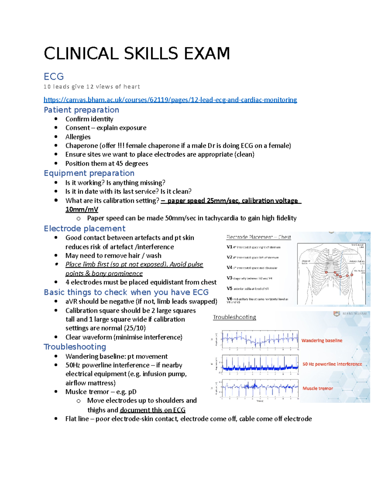 Clinical Skills EXAM - Yr 5 - CLINICAL SKILLS EXAM ECG 10 leads give 12 ...