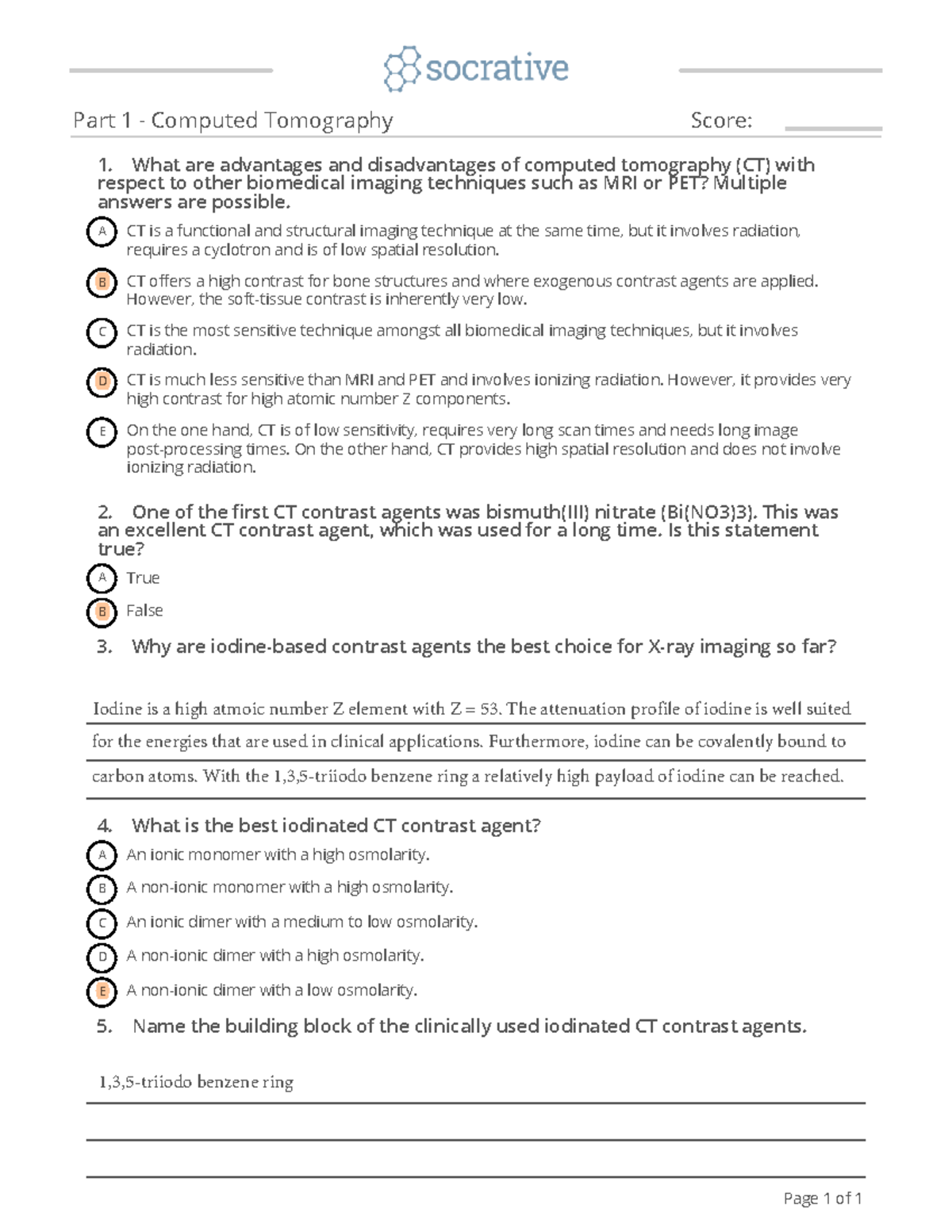 Quizzes Contrast Media in Radiology answers Medical Imaging