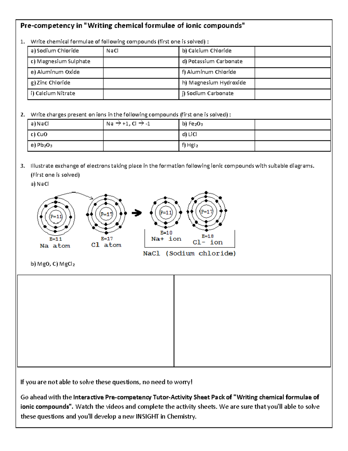 Writing chemical formulae of ionic compounds and electron configuration ...