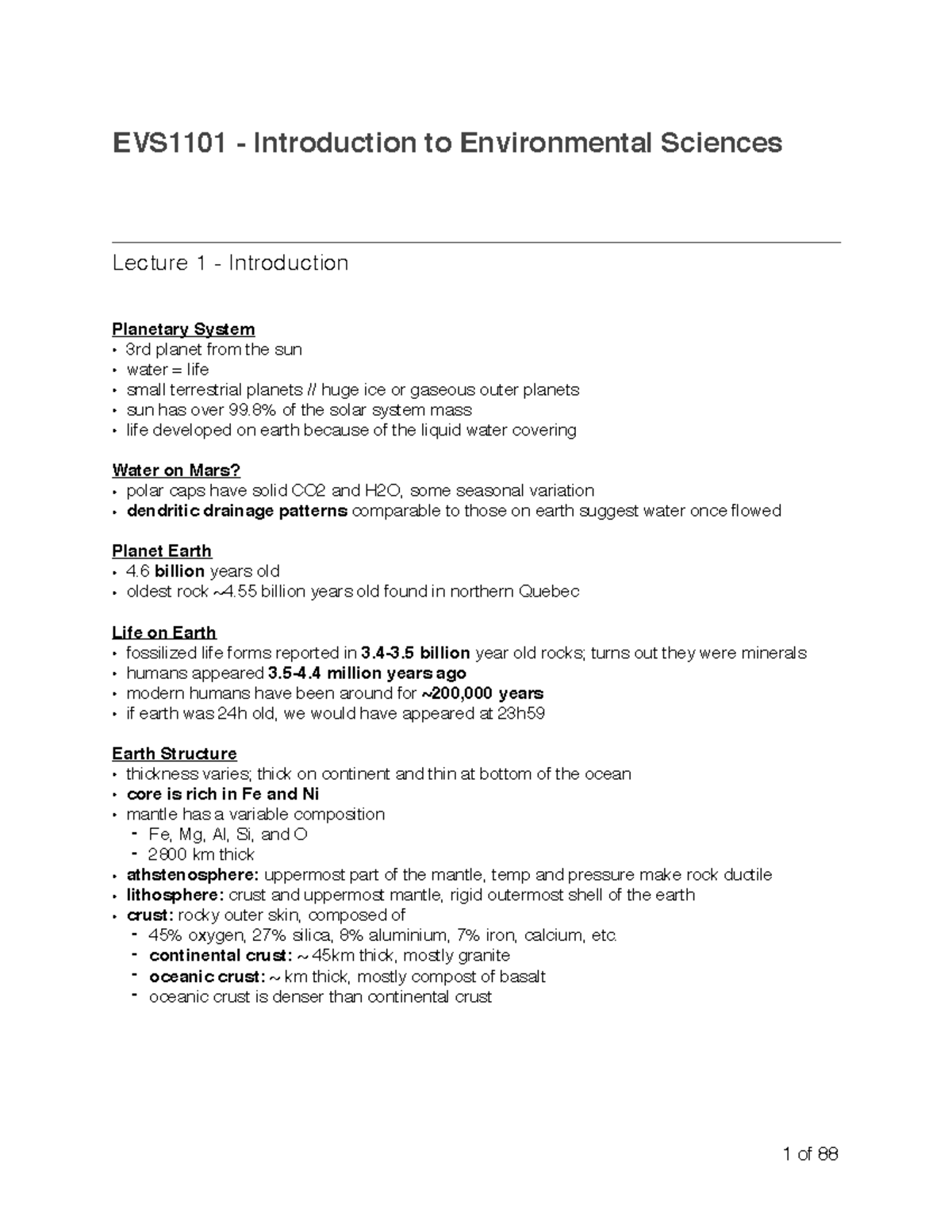 EVS1101 - Final Exam Summary - EVS1101 - Introduction To Environmental ...