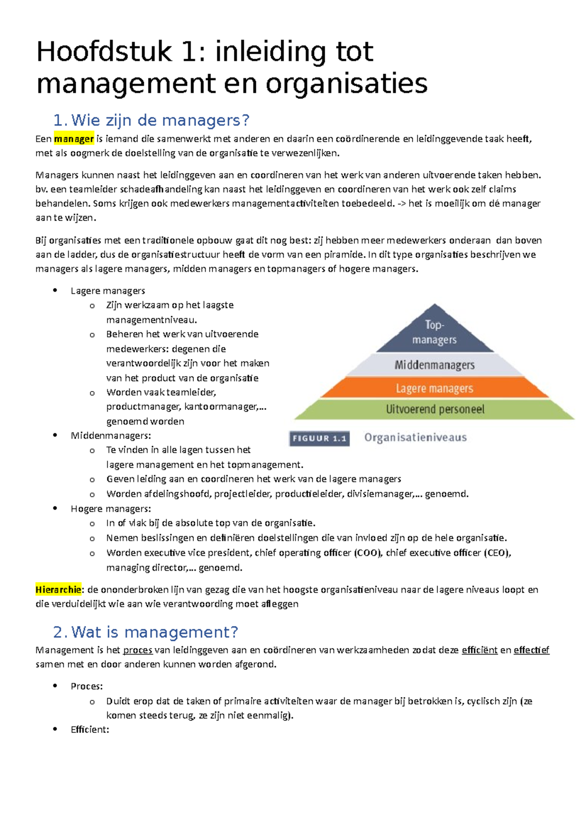 Hoofdstuk 1 - Samenvatting Van H1 Uit Het Boek - Management - Hoofdstuk ...